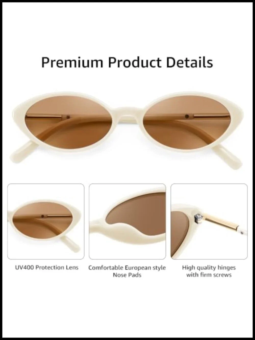 Retro Oval Cat Eye Sunglasses UV400 Protection Lightweight Narrow Frame